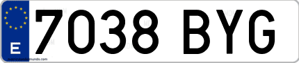 Ejemplo de matrícula de coche ordinaria 7038 BYG