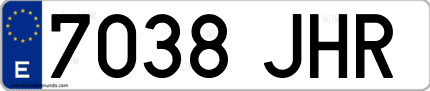 Ejemplo de matrícula de coche ordinaria 7038 JHR