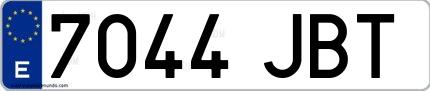 Ejemplo de matrícula española 7044 JBT