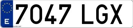 Ejemplo de matrícula española 7047 LGX