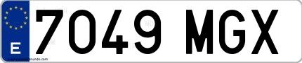 Ejemplo de matrícula española 7049 MGX
