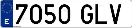 Ejemplo de matrícula de coche ordinaria 7050 GLV