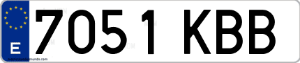 Ejemplo de matrícula de coche ordinaria 7051 KBB