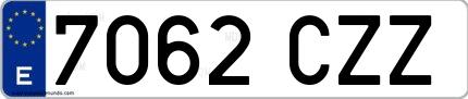 Ejemplo de matrícula de coche ordinaria 7062 CZZ