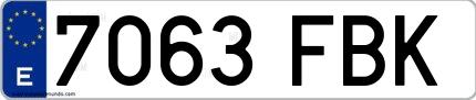 Ejemplo de matrícula española 7063 FBK