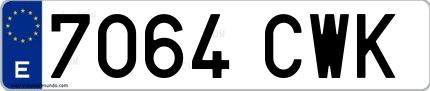 Ejemplo de matrícula de coche ordinaria 7064 CWK