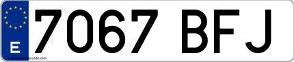 Ejemplo de matrícula española 7067 BFJ