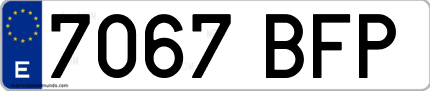 Ejemplo de matrícula de coche ordinaria 7067 BFP