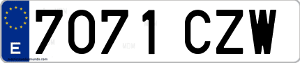 Ejemplo de matrícula de coche ordinaria 7071 CZW