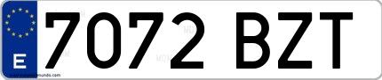 Ejemplo de matrícula española 7072 BZT