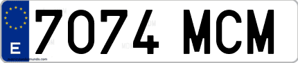 Ejemplo de matrícula de coche ordinaria 7074 MCM