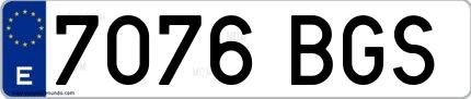 Ejemplo de matrícula española 7076 BGS