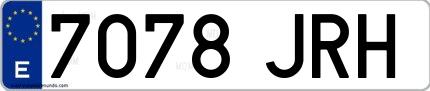 Ejemplo de matrícula española 7078 JRH
