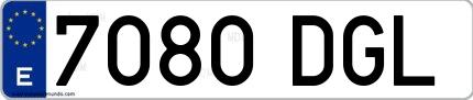 Ejemplo de matrícula española 7080 DGL