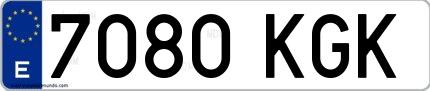 Ejemplo de matrícula española 7080 KGK