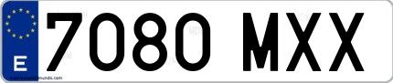 Ejemplo de matrícula de coche ordinaria 7080 MXX