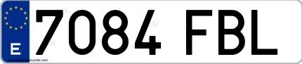 Ejemplo de matrícula española 7084 FBL