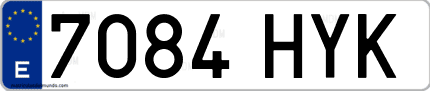 Ejemplo de matrícula de coche ordinaria 7084 HYK