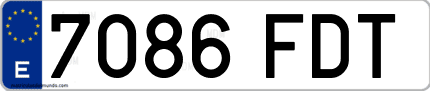 Ejemplo de matrícula de coche ordinaria 7086 FDT
