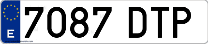Ejemplo de matrícula de coche ordinaria 7087 DTP