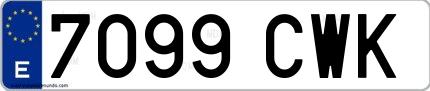 Ejemplo de matrícula de coche ordinaria 7099 CWK