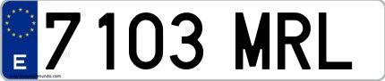 Ejemplo de matrícula española 7103 MRL