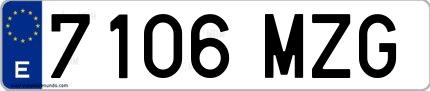 Ejemplo de matrícula de coche ordinaria 7106 MZG
