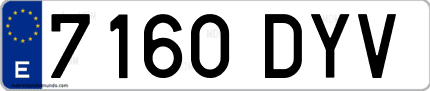 Ejemplo de matrícula de coche ordinaria 7160 DYV