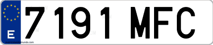 Ejemplo de matrícula de coche ordinaria 7191 MFC