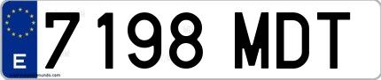 Ejemplo de matrícula española 7198 MDT