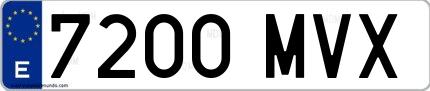 Ejemplo de matrícula española 7200 MVX