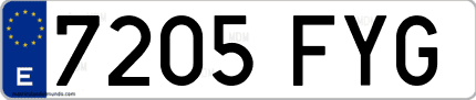 Ejemplo de matrícula de coche ordinaria 7205 FYG