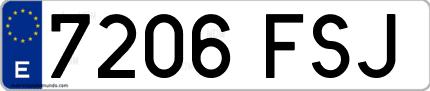 Ejemplo de matrícula de coche ordinaria 7206 FSJ