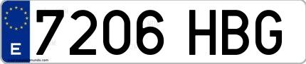 Ejemplo de matrícula de coche ordinaria 7206 HBG
