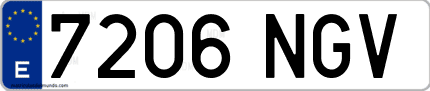 Ejemplo de matrícula de coche ordinaria 7206 NGV