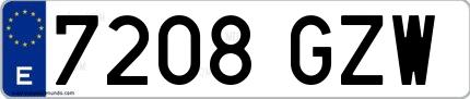 Ejemplo de matrícula española 7208 GZW