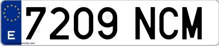 Ejemplo de matrícula española 7209 NCM