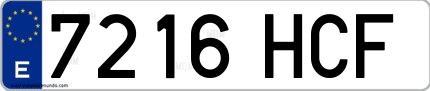 Ejemplo de matrícula española 7216 HCF
