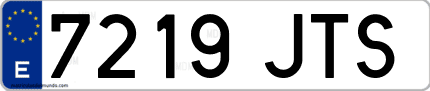 Ejemplo de matrícula de coche ordinaria 7219 JTS