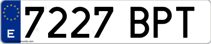 Ejemplo de matrícula de coche ordinaria 7227 BPT