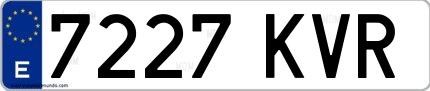 Ejemplo de matrícula española 7227 KVR