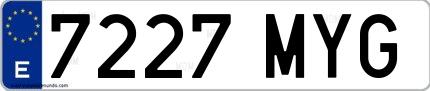 Ejemplo de matrícula de coche ordinaria 7227 MYG
