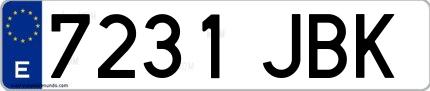 Ejemplo de matrícula española 7231 JBK