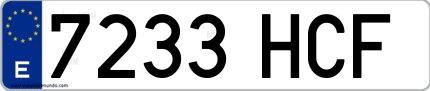 Ejemplo de matrícula española 7233 HCF