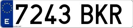 Ejemplo de matrícula española 7243 BKR