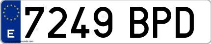 Ejemplo de matrícula de coche ordinaria 7249 BPD