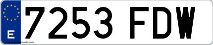Ejemplo de matrícula de coche ordinaria 7253 FDW