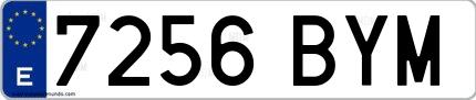 Ejemplo de matrícula española 7256 BYM