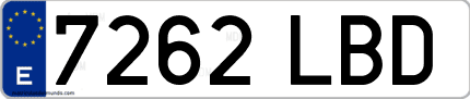 Ejemplo de matrícula de coche ordinaria 7262 LBD