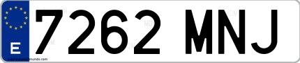 Ejemplo de matrícula española 7262 MNJ